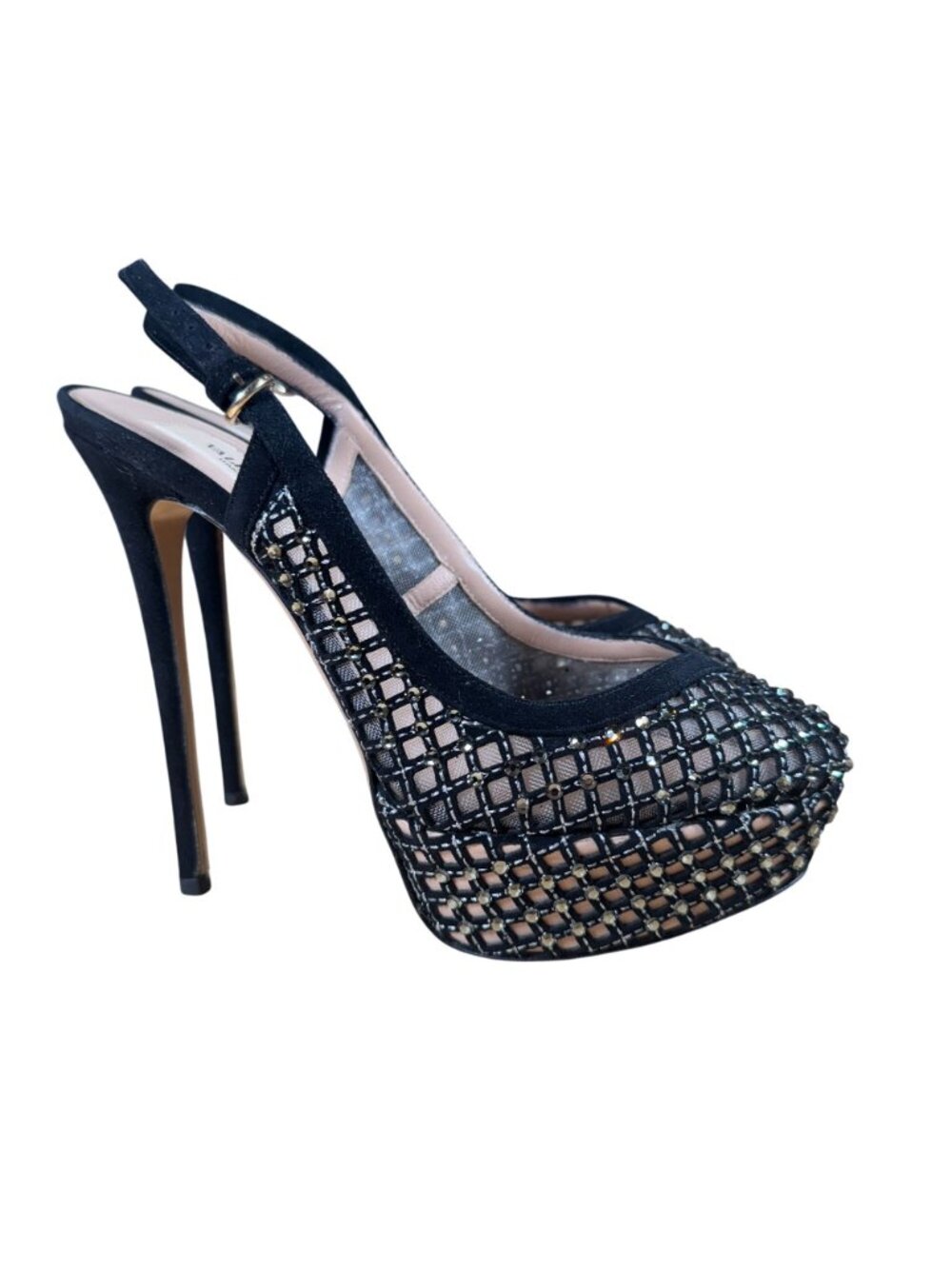 Valentino Garavani Crystal Strass Mesh Platform Slingback Heels Stilettos Size E - Picture 4 of 10